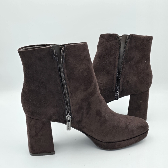 Calvin Klein Uda 2 Faux Suede Heeled Ankle Booties, Chocolate (Brown), Wmns 8.5M - Picture 5 of 16